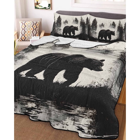Black Bear Full Size Down Alternative Comforter, Lightweight Comforter Quilt Bedding Set with Pillow Shams Farmhouse Forest Animals Vintage All Seasons Bed Comforter Duvet Insert 78"x90"