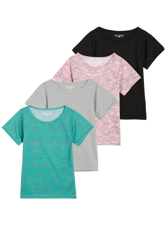 Black Bear Girls’ Athletic T-Shirt – 4 Pack Active Performance Dry-Fit Sports Tee (4-18)