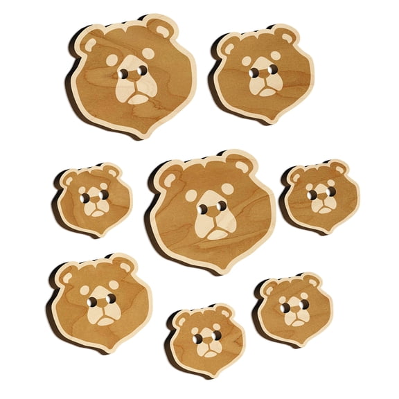 Black Bear Head Wood Buttons for Crochet Knitting Sewing DIY Craft - 0.75 Inch Small (12pcs)