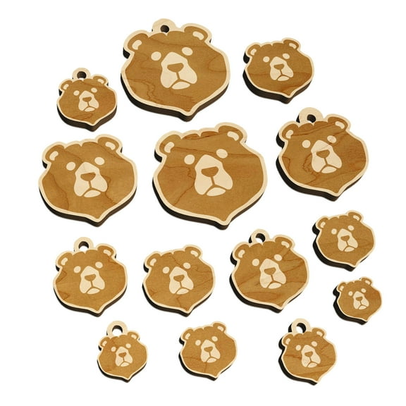 Black Bear Head Wood Mini Charms Shapes DIY Craft Jewelry - With Hole - Various Sizes (16pcs)