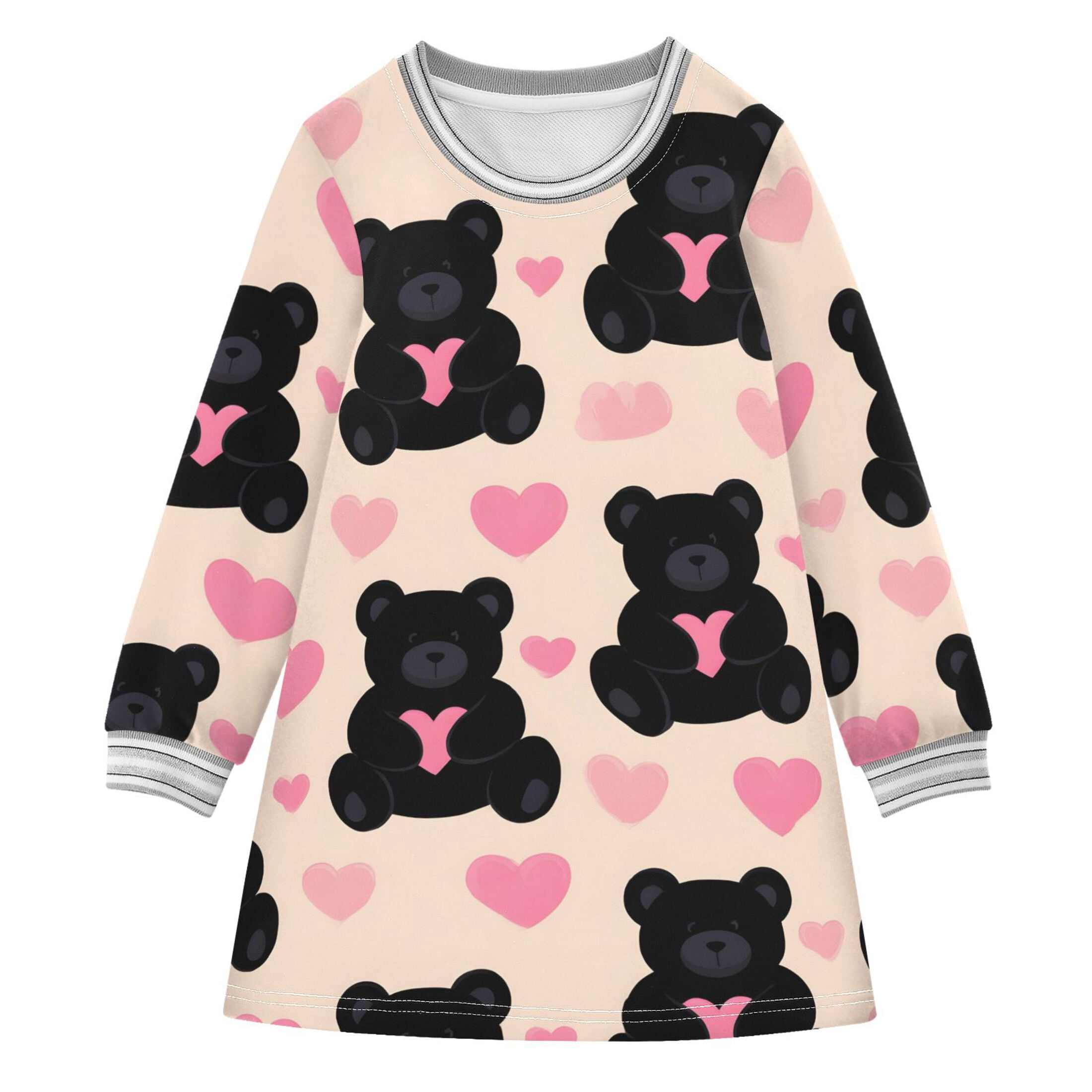 Black Bear Heart Girls'long-sleeved dress Thickened A-dress Warm Dress ...