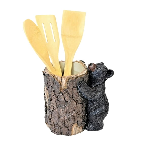 Black Bear Tree Trunk Kitchen Utensil Holder - Countertop Utensil Organizer (Bathroom Accessories, Makeup Brushes Holder)