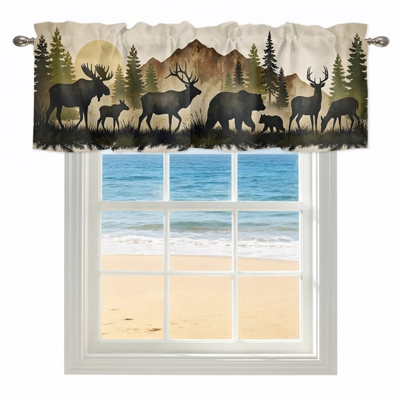 Black Bear Kitchen Valances for Windows 42x18 Inch Kitchen Curtains Valances Rod Pocket Farmhouse Brown Barn Mountain Forest Bathroom Window Valances for Window Treatment Decor