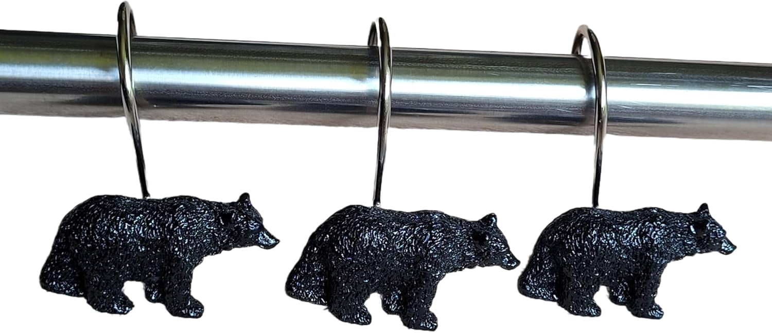 Black Bear Lodge Shower Curtain Hooks Set of 12 Black Bear Lodge Shower Curtain Rins Set of 12