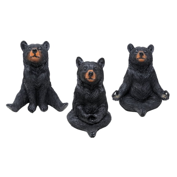 Black Bear Meditation Figurines Set of 3 Tranquil Resin Bears in Relaxing Poses Ideal Nature-Inspired Dcor for Cabin, Lodge, or Rustic Homes - Great Gift for Nature and Wildlife Lovers