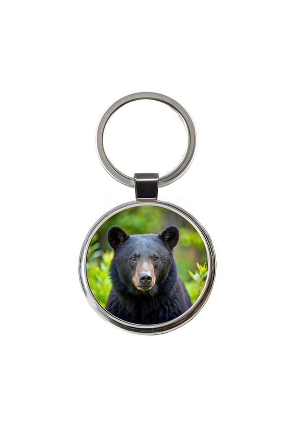 Black Bear Metal Round Keychain