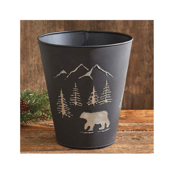 Black Bear Metal Waste Basket
