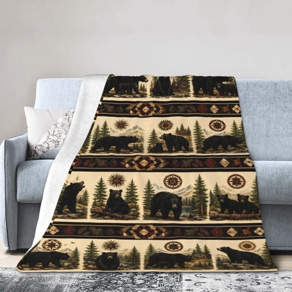 Black Bear Mountain Blanket Gift Throw Blanket Gift for Bear Lovers Rustic Forest Cabin Home Decor 50x40