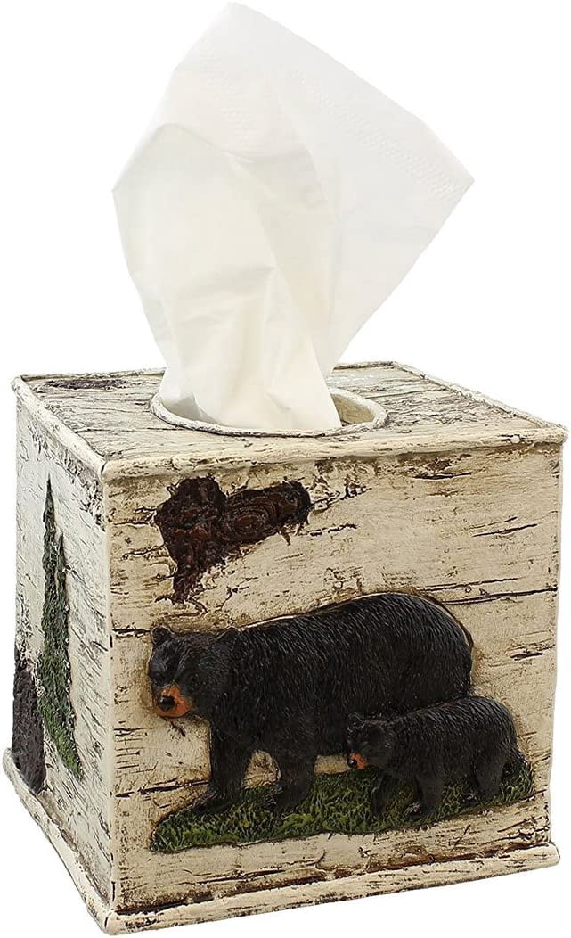 Black Bear on Birch Bathroom Accessories (Tissue Box Cover)