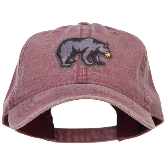 Black Bear Patched Washed Cotton Twill Cap - Maroon OSFM