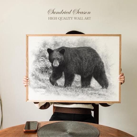 Black Bear Pencil Drawing Art Print, Rustic Wildlife Wall Decor For Hunters, Cabin Lodge Poster, Nature-Inspired Forest Animal Sketch UNFRAMED Poster, Wall Art for Decor, Present, 8x12
