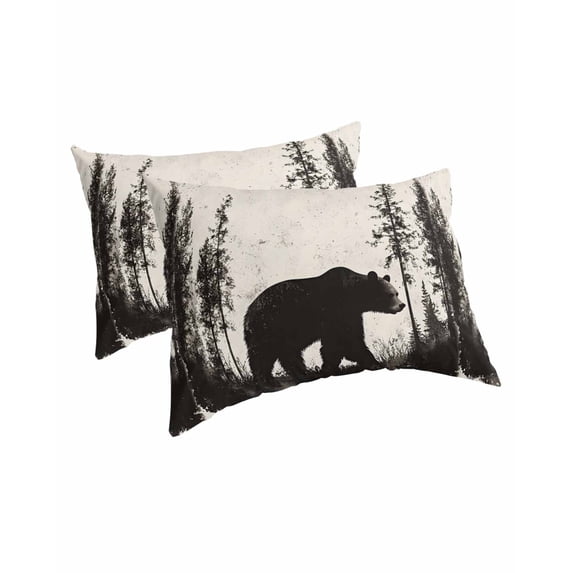 Black Bear Pillow Covers Queen Size 2 Pack, Vintage Forest Cabin Animals Silhouette Soft Bed Throw Pillowcases Breathable Cooling Long Lumbar Body Pillow Sham Cover for Bed Sofa 20''x30''