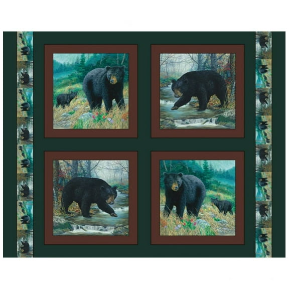 Black Bear Pillow Panel Cotton Fabric