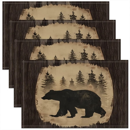 Black Bear Placemats Set of 4 Wild Animal Hunting Table Mats for Party Kitchen Dining Decoration Western Cabin Place Mat for Table Holiday Decor Indoor Outdoor 18"x12" Non-Slip Easy to Clean