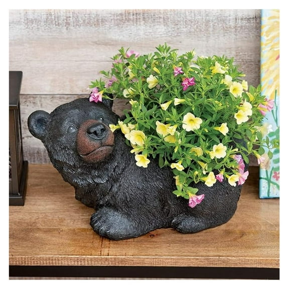 Black Bear Planter - Rustic Outdoor Dcor - Polyresin Bear Cub Statue - 15.5"W x 10.25"D x 8.75"H - Garden Patio Planter for Plants