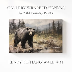 Black Bear Portrait Moody Rainy Forest Close Up Hunting Lodge Poster