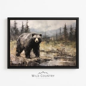 Black Bear Portrait Moody Rainy Forest Close Up Lodge Noir Cabin Bold Wildlife Poster Unframed Paper Print