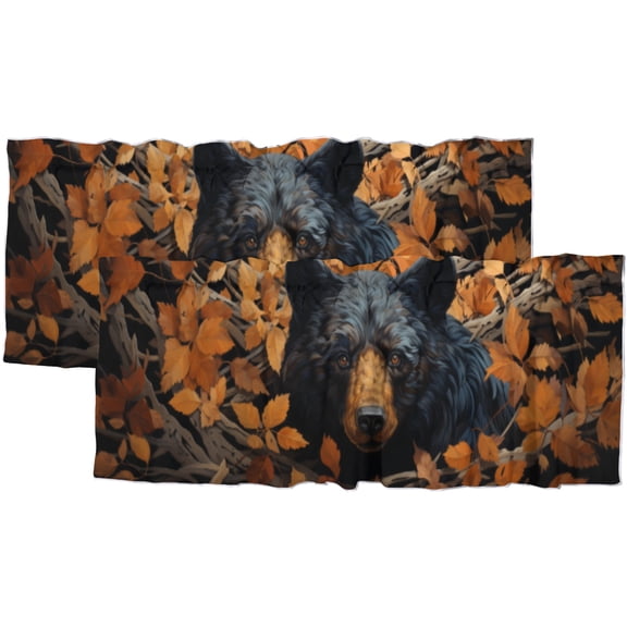 Black Bear Printed Window Curtains Valances Rustic Autumn Fall Forest Tree Maple Leaf Window Valance for Living Room Bedroom, Kitchen Valance Rod Pocket Window Curtain 54 by 18 in, 2 Panel