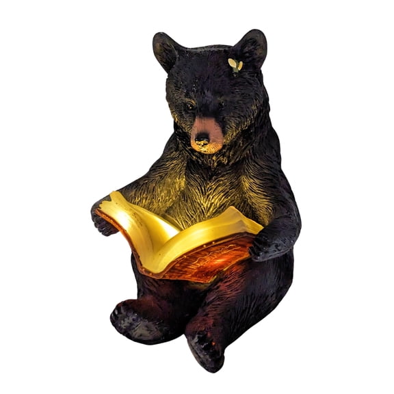 Black Bear Reading Solar Night Light – Rustic Wildlife Décor for Garden, Patio, Cabin, or Yard, Charming Bear with Glowing Book, Solar-Powered Decor Accent, Great Gift for Nature & Animal Lovers