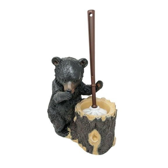 Black Bear Resin Toilet Brush Holder Set Rustic Lodge Cabin BathroomDecor Gift