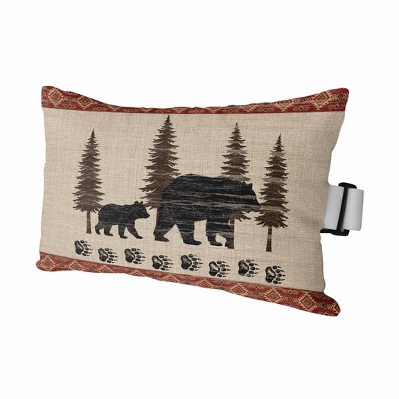 Black Bear Rustic Outdoor Pillows for Chaise Lounge Chair Waterproof Lumbar Pillows with Insert&Adjustable Elastic Strap Beach Headrest Pillow Trees Cabin Vintage Art Retro Art Pool Pillow 11"x16"