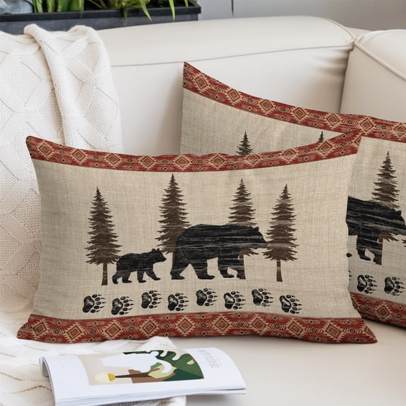 Black Bear Rustic Queen Size Pillow Cover, Pillowcase Protectors with Zipper, Breathable Decorative Throw Pillow Case Cover, Trees Cabin Vintage Art Retro Art Pillow Shams for Couch Sofa 20x30Inch