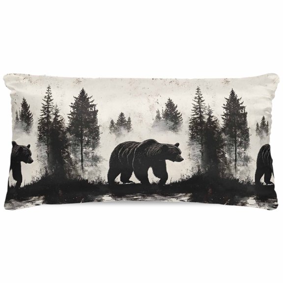 Black Bear Satin Pillowcase for Hair and Skin with Zipper, Soft Breathable Cooling Silk Pillow Cases, Farmhouse Forest Animals Vintage Throw Pillow Covers King Size 20"x40"