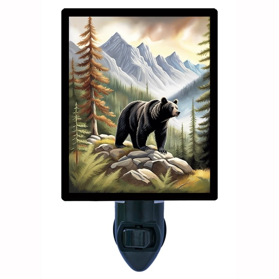 Black Bear Sentinel Night Light Majestic Mountain Bear Scene, Wilderness Cabin Dcor, Rustic Wildlife, Free Switchable Insert