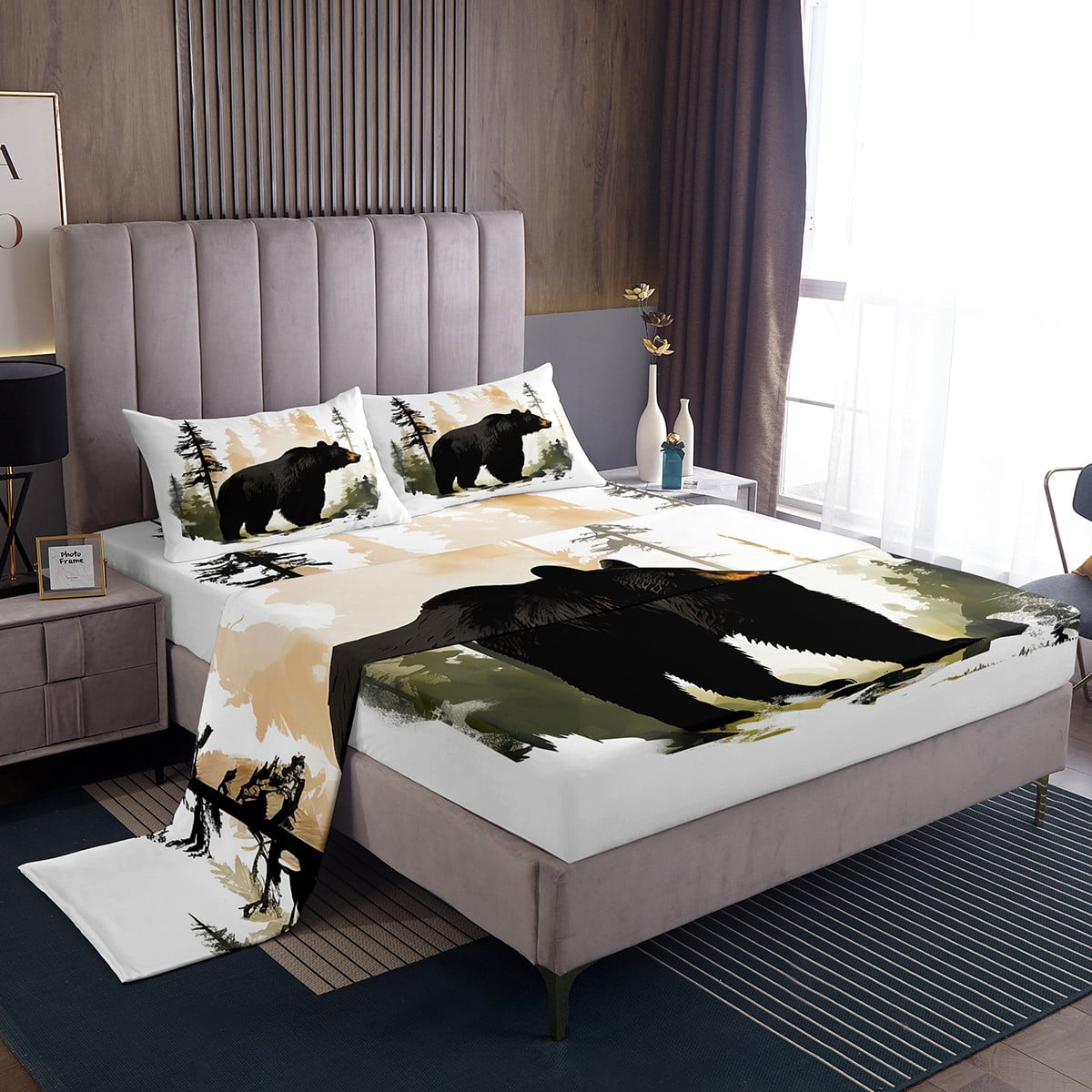 Black Bear Sheets Wild Woodland Animal Sheet Set Bear Hunting Theme Bed Sheets Set Rustic