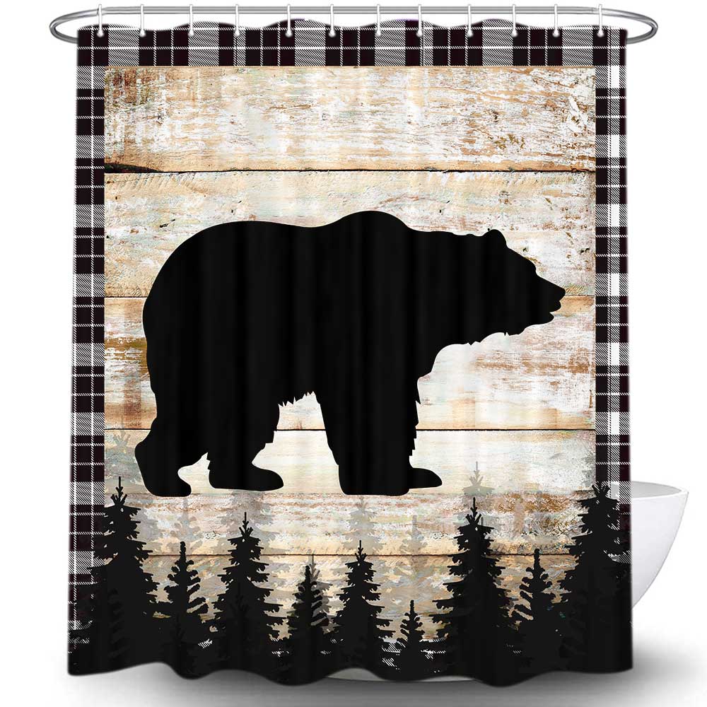 FRAMICS Rustic Bear Shower Curtain Sets with Rugs, Farmhouse Country Cabin Bathroom Decor Sets