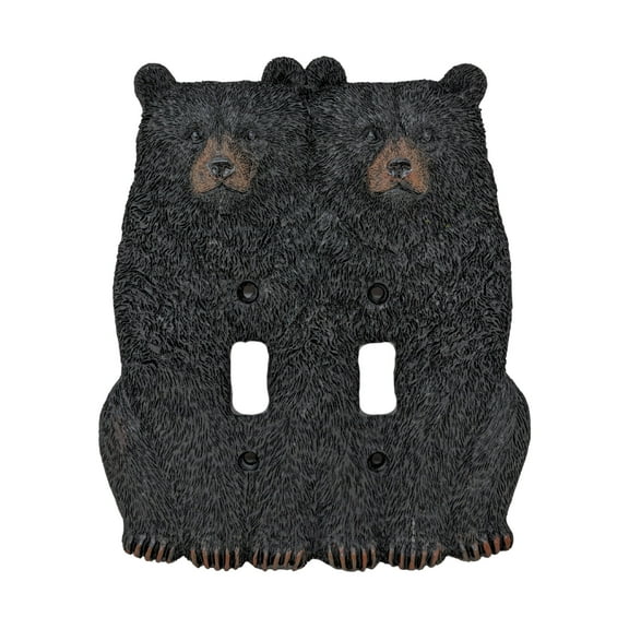 Sitting Black Bear Double Toggle Light Switch Cover - Decorative Electrical Wall Plate for Cabin Lodge - Country Style Rustic Home Accessories for Wildlife Hunters and Nature Lovers