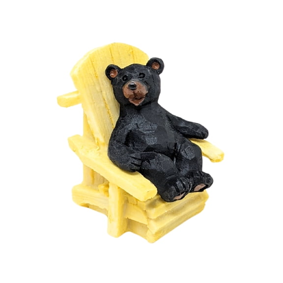 Black Bear Sitting in Adirondack Chair Figurine Rustic Resin Statue for Cabin Home Dcor Charming Tabletop, Shelf, or Mantel Display Perfect Nature-Inspired Gift for Outdoor and Bear Lovers
