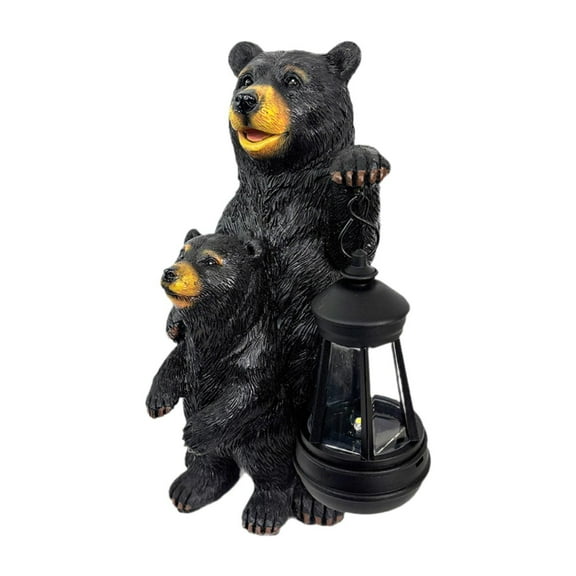 Black Bear Solar Lantern Outdoor Garden Statue Resin Lawn Ornament for Courtyard Patio Night Decoration