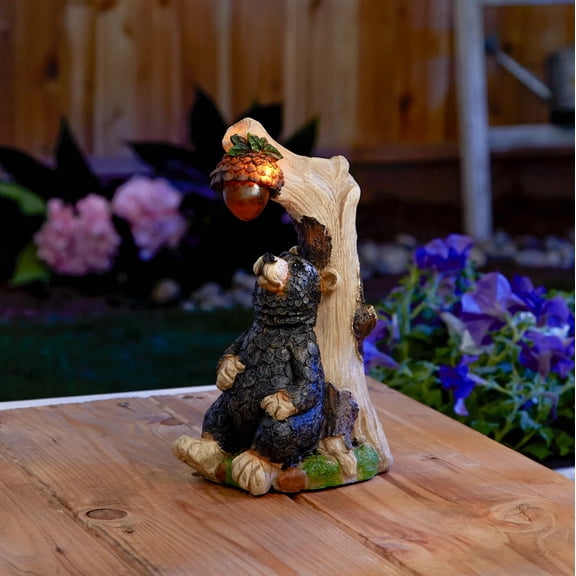 Black Bear Solar Statue with light up Acorn Lawn Garden Decor Fre shipping