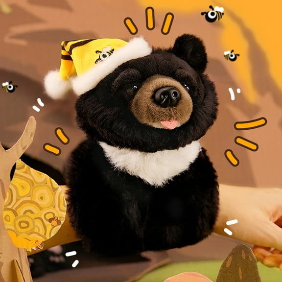 Black Bear Stuffed Animal Plush Toy, Black Bear Plush Slap Bracelet, Bear Plushies, Birthday Gift