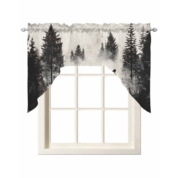 Black Bear Swag Valances for Windows, Farmhouse Forest Animals Vintage Rod Pocket Kitchen Curtain Light Filtering Short Topper Drape for Bathroom Cafe Bedroom Living Room Window Treatments, 56"Wx36"L
