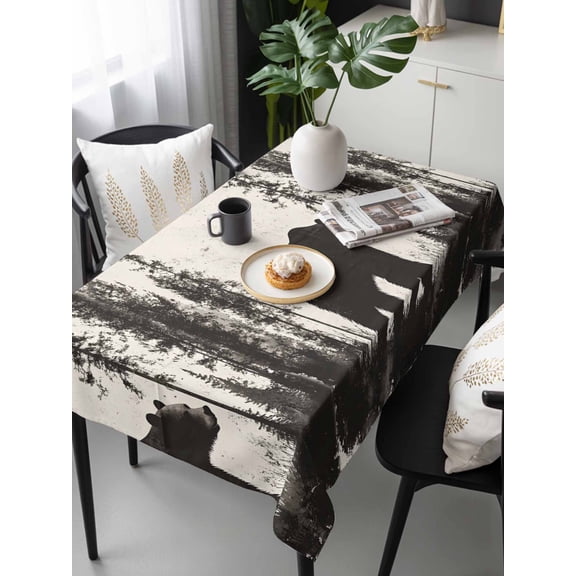 Black Bear Tablecloth Rectangle Table Cloth 60x120, Waterproof Tablecloth Outdoor Table Cloth, Vintage Forest Cabin Animals Silhouette Washable Table Cover for Kitchen Dinning Party