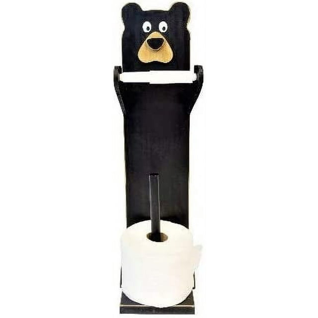 Black Bear Toilet Paper Wood Storage Stand Holder Cabin Lodge Bathroom