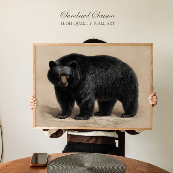 Black Bear Wall Art Majestic Forest Animal Rustic Wildlife Cabin Home Decor, Unframed Paper Poster 8x10in