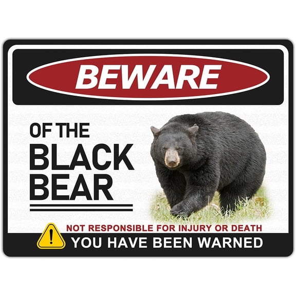 Black Bear Warning Sign 8x12inch, Beware of Black Bear Metal Signs for Home Outdoor Yard Fence Office Club Bar Wall Art Decor