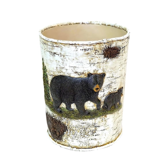 Black Bear on Birch Waste Basket Cabin Lodge Home Dcor