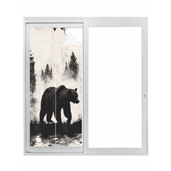 Black Bear Window Privacy Film, Farmhouse Forest Animals Vintage Static Cling UV Sun Blocking Tint Film Heat Control Windows Films for Bedroom Bathroom, Window Stickers 17.7"x39.3"