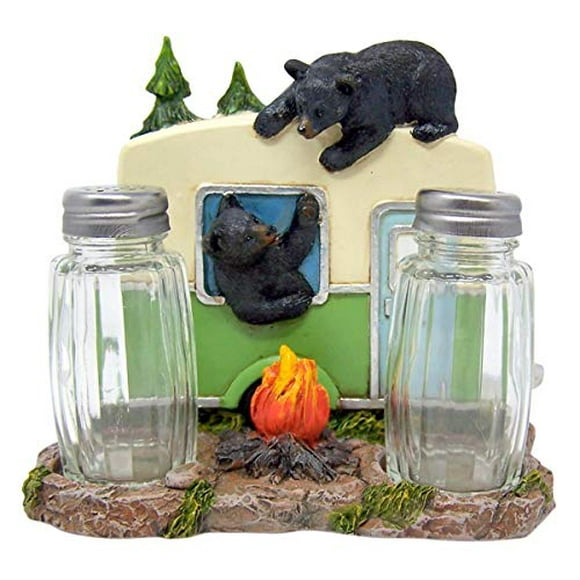 Black Bear in a Camper Salt and Pepper Shaker and Napkin Holder, 5 Inch (Shakers Included)