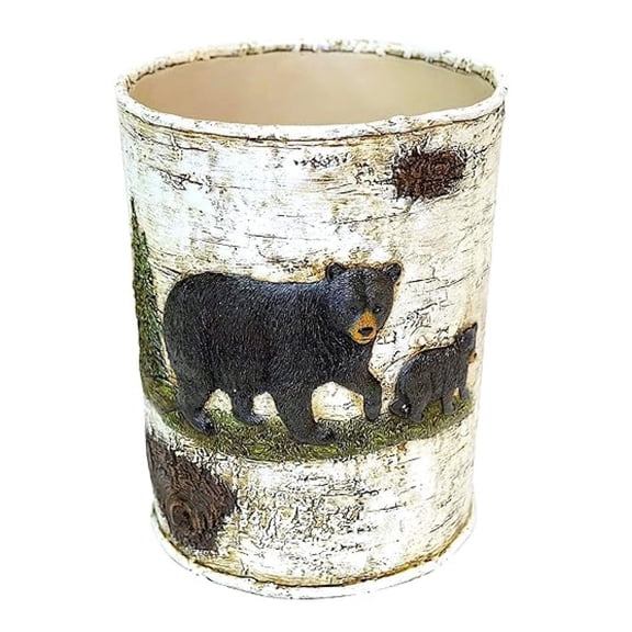 Black Bear on Birch Waste Basket Cabin Home Dcor