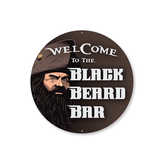 Black Beard Bar Aluminum Metal Decor Sign - 12" Round
