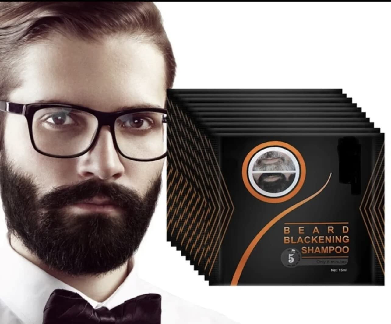 Black Beard Dye Grey Reducing 3-in-1 Shampoo for Mustache & Beard, Natural Extract for Healthy Facial Hair