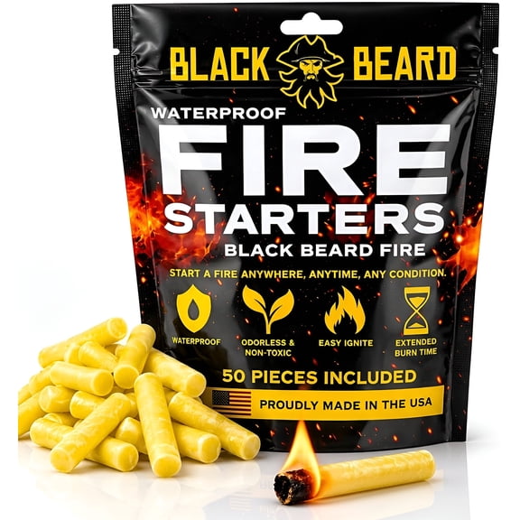 Black Beard Fire Plugs (50 Plugs) | 100% Weatherproof Fire Starter for Campfires | Can Light 50+ Fires