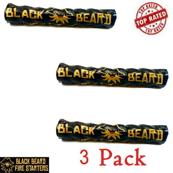 Black Beard Fire Starter Rope 3 Pack (3 Ropes) | 100% Weatherproof Fire Starter for Campfires | Can Light 50+ Fires with Over 4.5 Hour Burn Time | Emergency Survival Kits | Made in USA