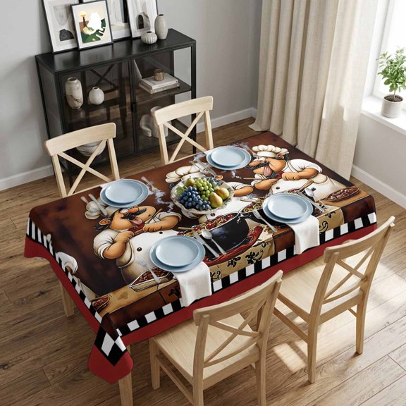 Black Bearded Chef Rectangle Tablecloth 52x70 Inch Red Waterproof Polyester Tablecloth for Dining Table, Washable Table Cover for Kitchen Dining Room Wedding Decoration,Stain Resistant