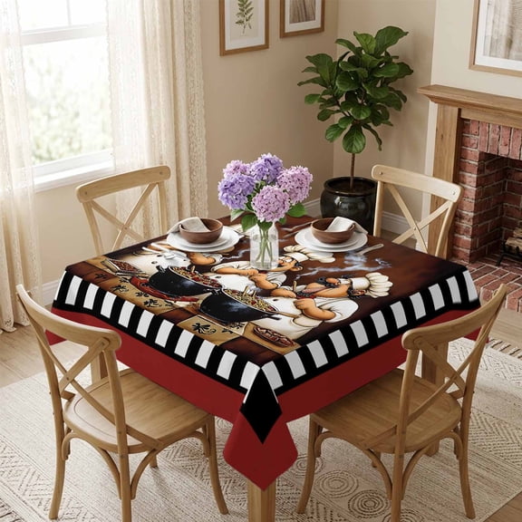Black Bearded Chef Square Tablecloth 54x54 Inch Red Waterproof Polyester Tablecloth for Dining Table, Washable Table Cover for Kitchen Dining Room Wedding Decoration,Stain Resistant